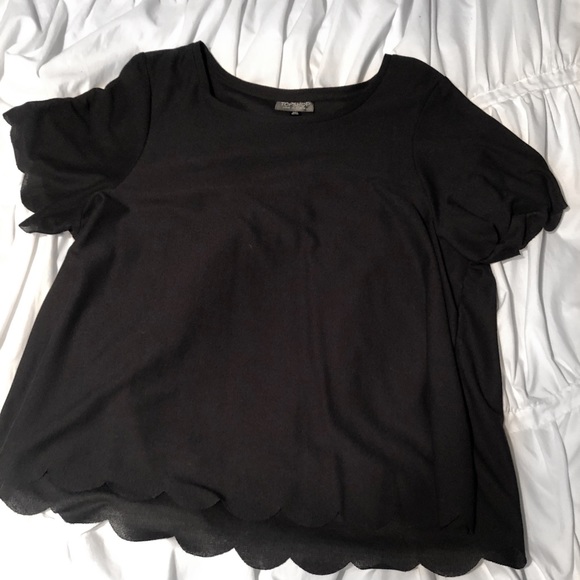Topshop Tops - TOPSHOP scalloped edged black tee